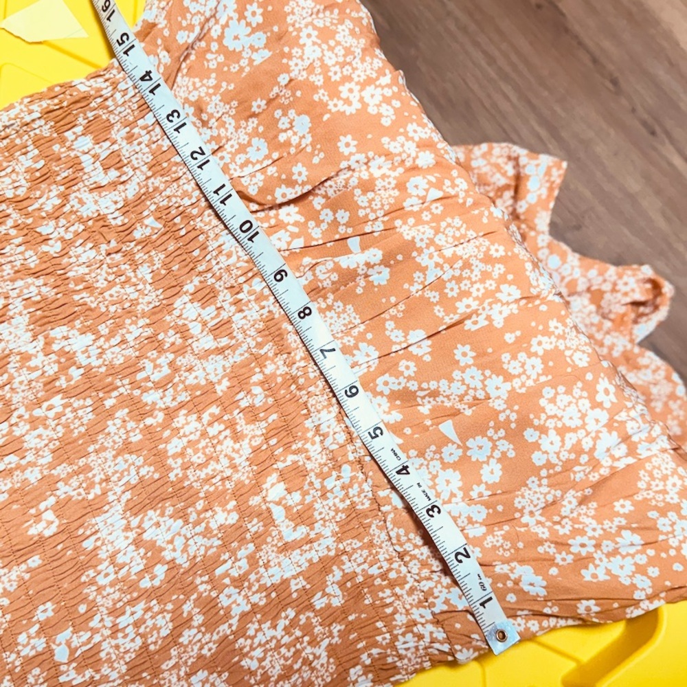 Floral Long Sleeve Dress orange peach and cream Midi bohemian NWT cottagecore L - Picture 12 of 13